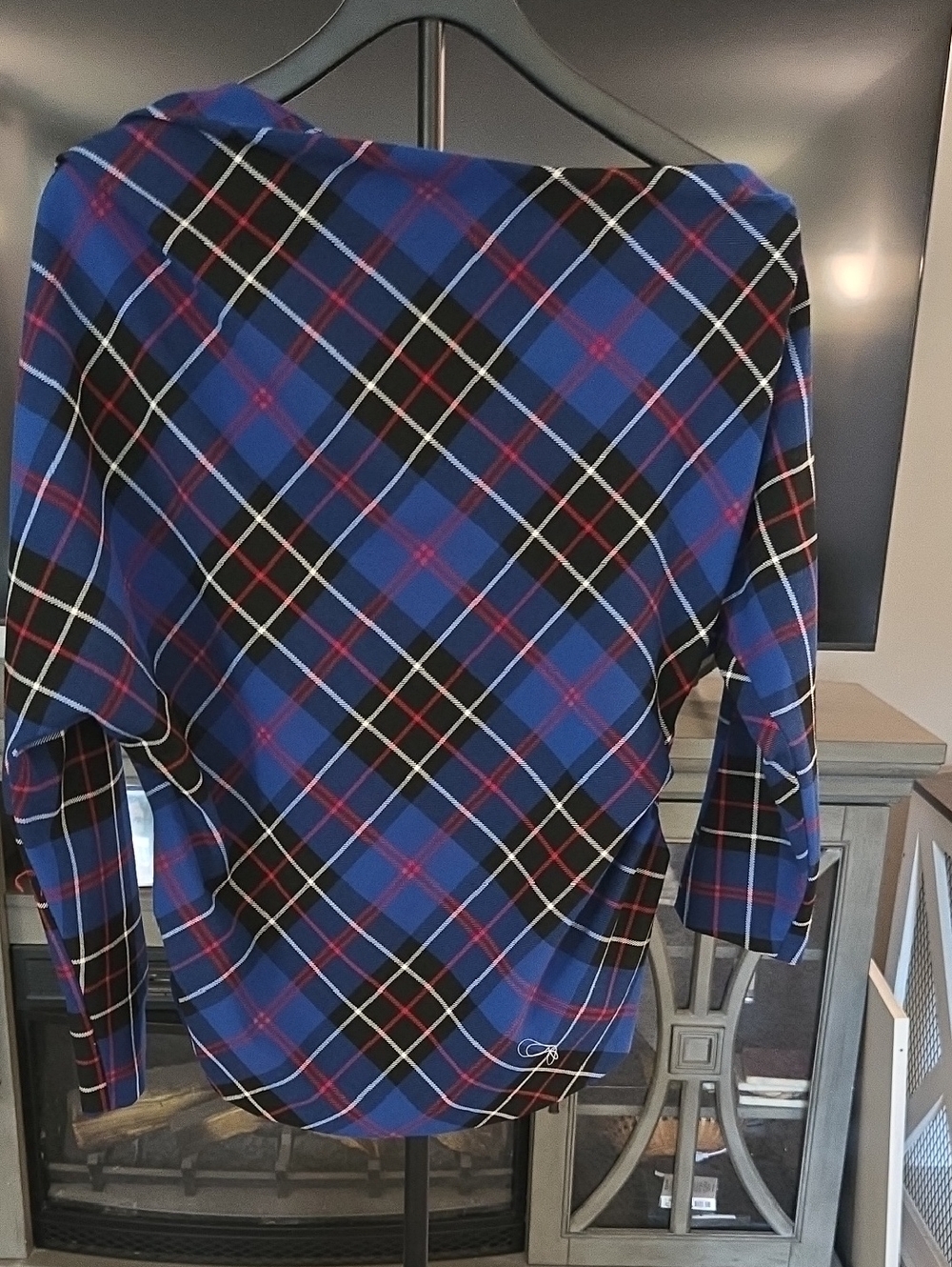 Zara Blue Plaid Top with Red and Black Accents